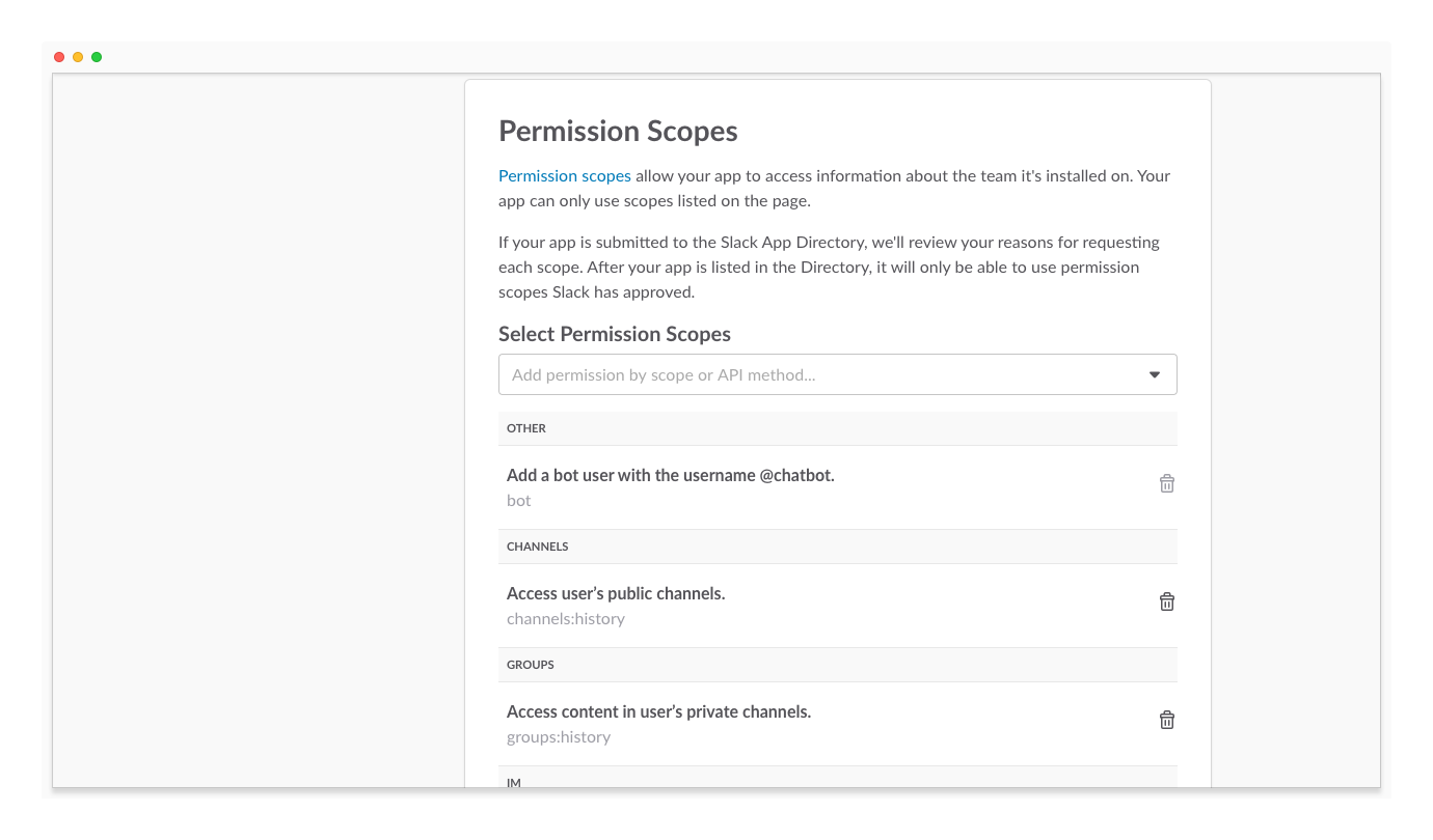 Select permission scopes